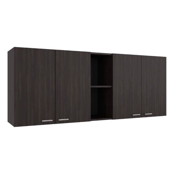 English Elm Portofino Wall Mounted Kitchen Cabinet with Dish Rack and Open Display Shelving Dark Walnut B070P543547
