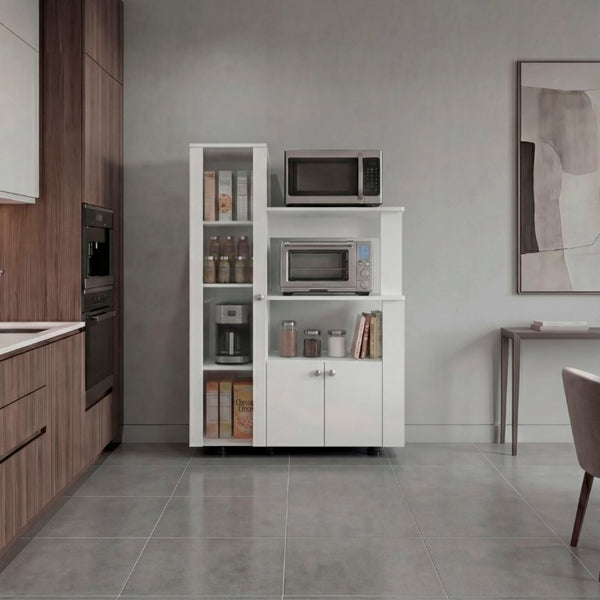 English Elm Aldan Kitchen Storage Tower with Glass Door Open Shelves and Enclosed Pantry Cabinet B070P555744
