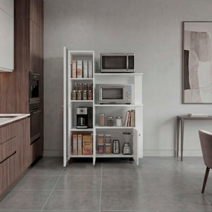 English Elm Aldan Kitchen Storage Tower with Glass Door Open Shelves and Enclosed Pantry Cabinet B070P555744