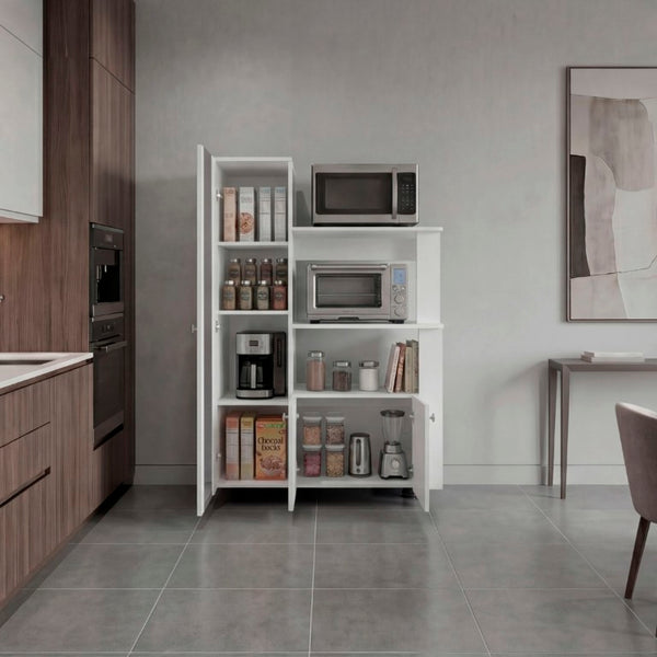 English Elm Aldan Kitchen Storage Tower with Glass Door Open Shelves and Enclosed Pantry Cabinet B070P555744