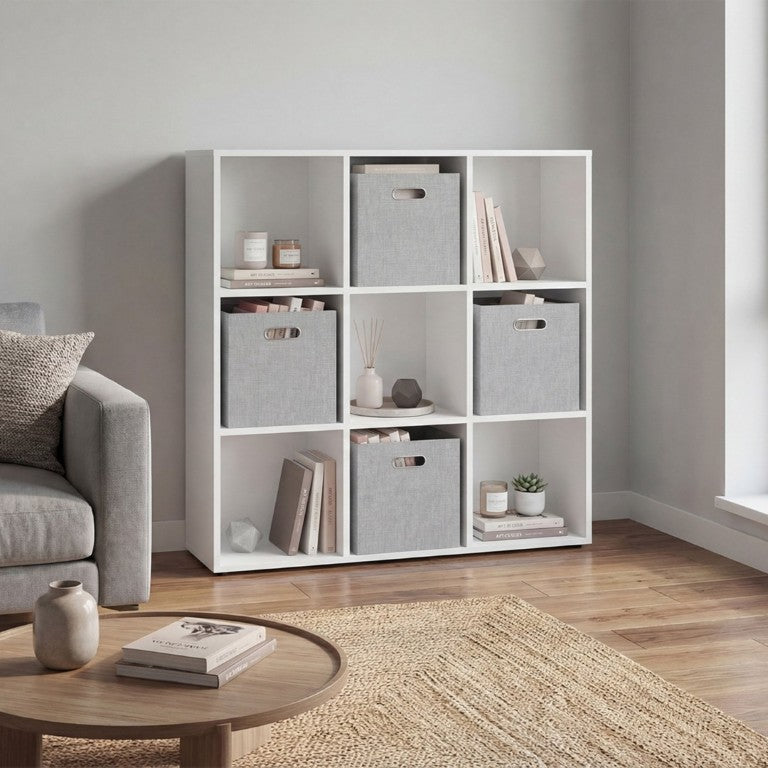 English Elm Lena 9 Cube Organizer Bookcase with Open Shelves and Four Fabric Bins for Any Room B070P555746