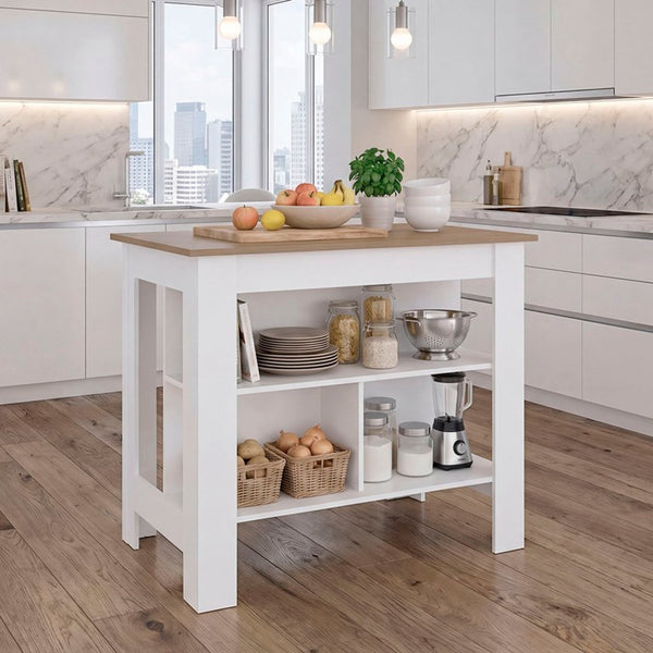 English Elm Cala Freestanding Kitchen Island with Open Shelving and Scratch Resistant Wood Worktop B070P569562
