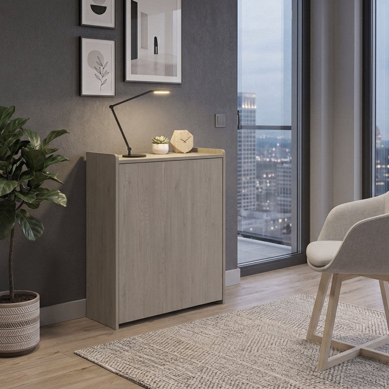 English Elm Leslie Retractable Writing Desk with Open Shelving for Small Space Home Offices Light Oak B070P569576