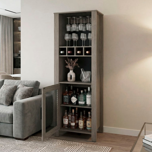 English Elm Freedom Rustic Farmhouse Bar Cabinet with Stemware Rack Bottle Storage Open Shelving B070P596405