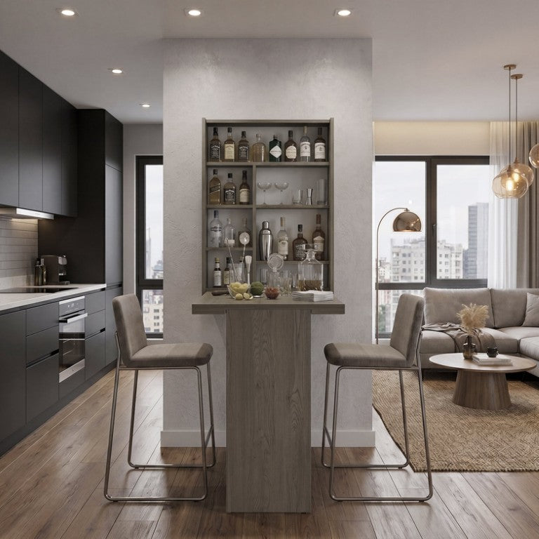 English Elm Vatta Fold Down Wall Mounted Bar Cabinet with Seven Shelves for Small Space Living B070P596409