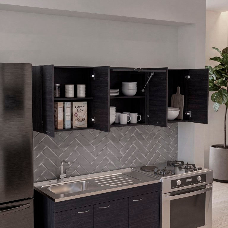 English Elm Ely Wall Mounted Kitchen Cabinet with Five Doors and Open Center Display Niche Dark Brown B070P604620
