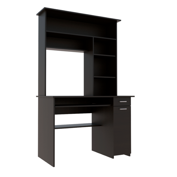 English Elm Compu Black Hutch Desk with Shelves Keyboard Tray Cpu Panel and One Storage Drawer B070S00006