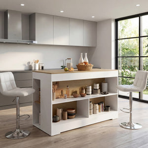 English Elm Cuenca Counter Height Dining Table with Three Open Shelves for Compact Kitchen Spaces B070S00419