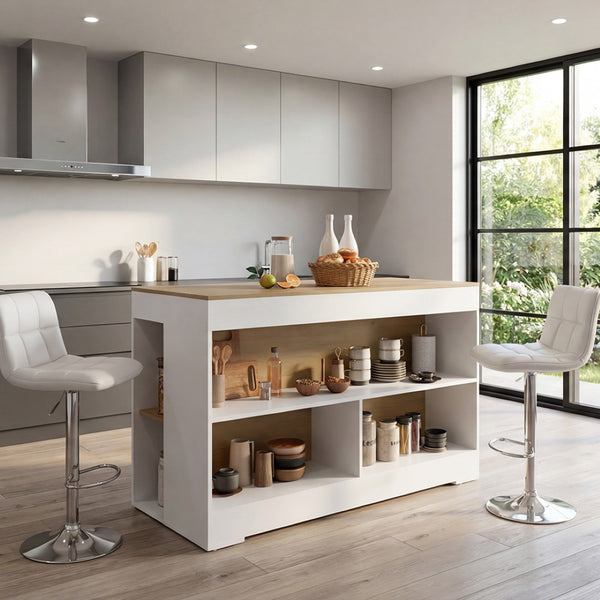 English Elm Cuenca Counter Height Dining Table with Three Open Shelves for Compact Kitchen Spaces B070S00419