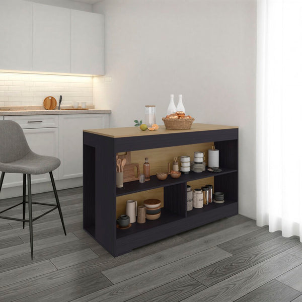 English Elm Cuenca Counter Height Prep and Dining Table with Three Open Shelves for Small Kitchens B070S00420