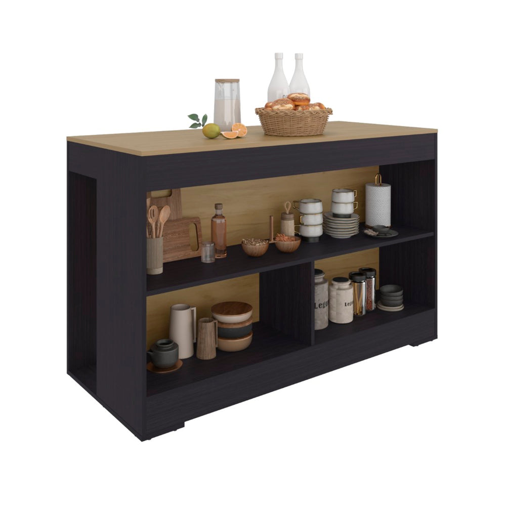 English Elm Cuenca Counter Height Prep and Dining Table with Three Open Shelves for Small Kitchens B070S00420