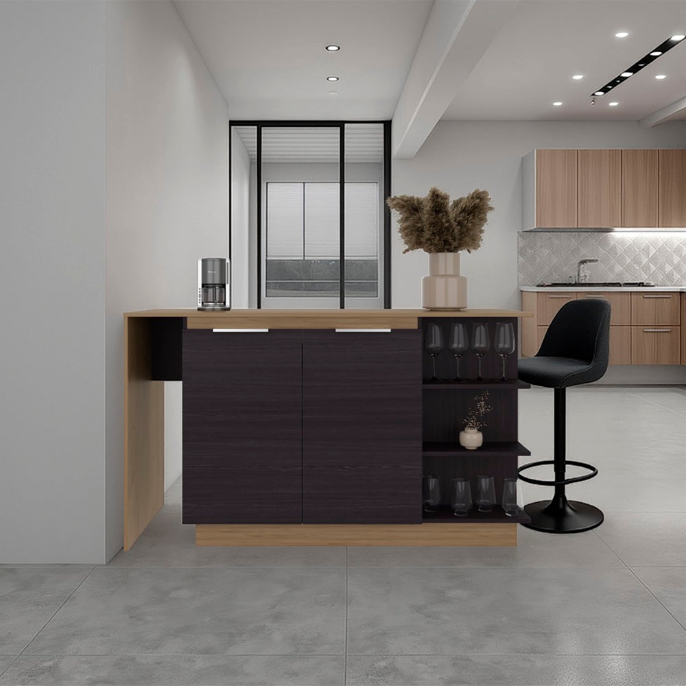 English Elm Lumina Counter Height Kitchen Island with Cabinet Storage and Three Open Shelves B070S00421