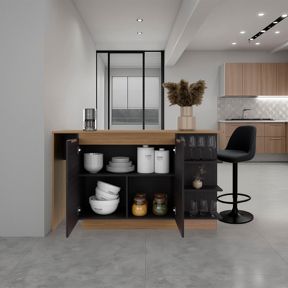 English Elm Lumina Counter Height Kitchen Island with Cabinet Storage and Three Open Shelves B070S00421