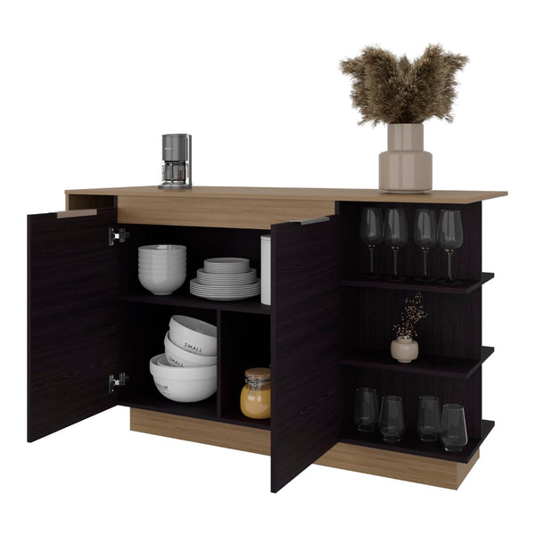 English Elm Lumina Counter Height Kitchen Island with Cabinet Storage and Three Open Shelves B070S00421