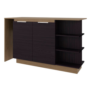 English Elm Lumina Counter Height Kitchen Island with Cabinet Storage and Three Open Shelves B070S00421