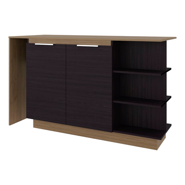 English Elm Lumina Counter Height Kitchen Island with Cabinet Storage and Three Open Shelves B070S00421