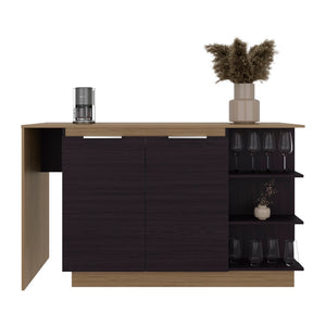 English Elm Lumina Counter Height Kitchen Island with Cabinet Storage and Three Open Shelves B070S00421