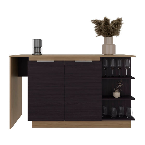 English Elm Lumina Counter Height Kitchen Island with Cabinet Storage and Three Open Shelves B070S00421