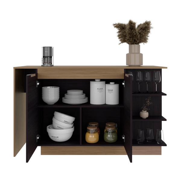 English Elm Lumina Counter Height Kitchen Island with Cabinet Storage and Three Open Shelves B070S00421