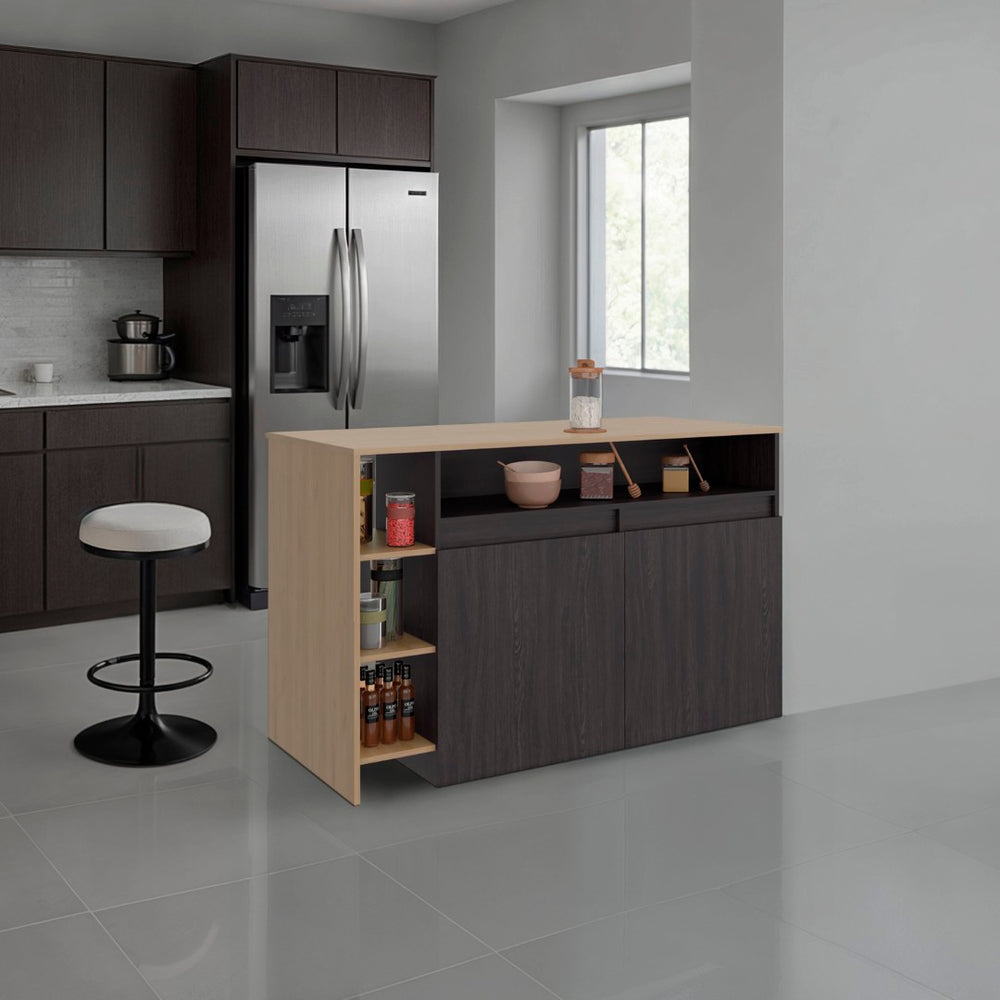 English Elm Bari Modern Kitchen Island with Open Shelving Cabinet Storage and Counter Dining Surface B070S00422