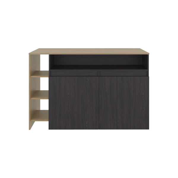 English Elm Bari Modern Kitchen Island with Open Shelving Cabinet Storage and Counter Dining Surface B070S00422