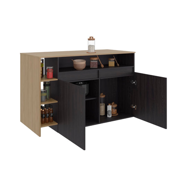 English Elm Bari Modern Kitchen Island with Open Shelving Cabinet Storage and Counter Dining Surface B070S00422