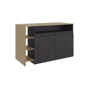 English Elm Bari Modern Kitchen Island with Open Shelving Cabinet Storage and Counter Dining Surface B070S00422