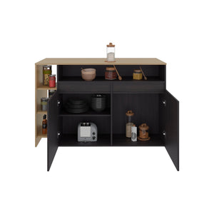 English Elm Bari Modern Kitchen Island with Open Shelving Cabinet Storage and Counter Dining Surface B070S00422