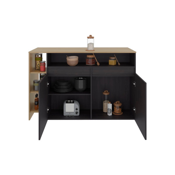 English Elm Bari Modern Kitchen Island with Open Shelving Cabinet Storage and Counter Dining Surface B070S00422