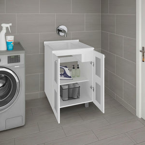 English Elm Haysi Frosted Glass Bathroom Vanity Cabinet with Resin Sink and Interior Storage B070S00425