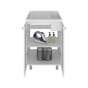 English Elm Haysi Frosted Glass Bathroom Vanity Cabinet with Resin Sink and Interior Storage B070S00425