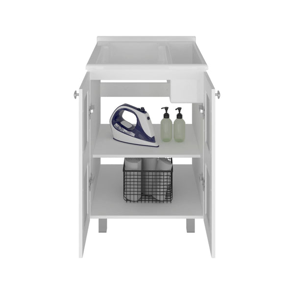 English Elm Haysi Frosted Glass Bathroom Vanity Cabinet with Resin Sink and Interior Storage B070S00425