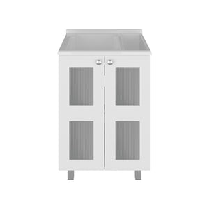 English Elm Haysi Frosted Glass Bathroom Vanity Cabinet with Resin Sink and Interior Storage B070S00425