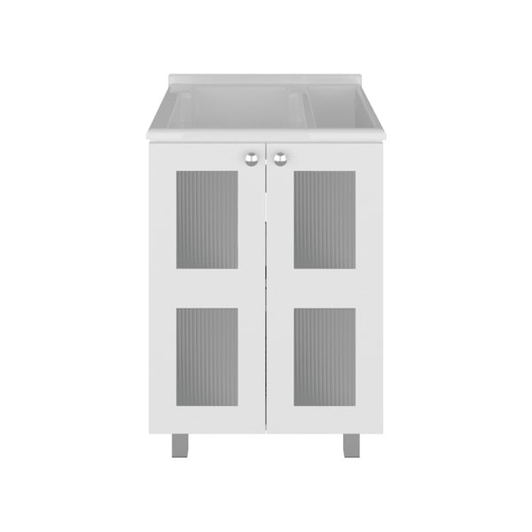 English Elm Haysi Frosted Glass Bathroom Vanity Cabinet with Resin Sink and Interior Storage B070S00425
