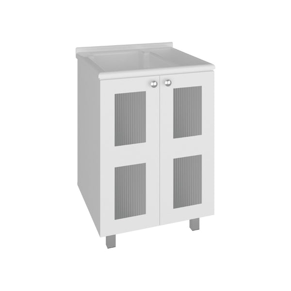 English Elm Haysi Frosted Glass Bathroom Vanity Cabinet with Resin Sink and Interior Storage B070S00425