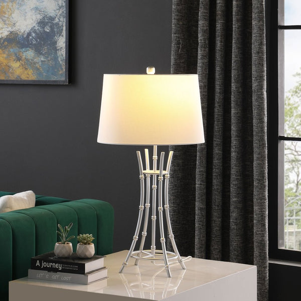 English Elm 29.25" Kiara Bamboo Textured Silver Metal Table Lamp with Drum Shade for Modern Decor B072P222429