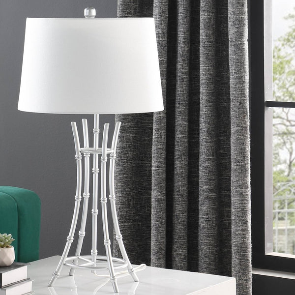 English Elm 29.25" Kiara Bamboo Textured Silver Metal Table Lamp with Drum Shade for Modern Decor B072P222429
