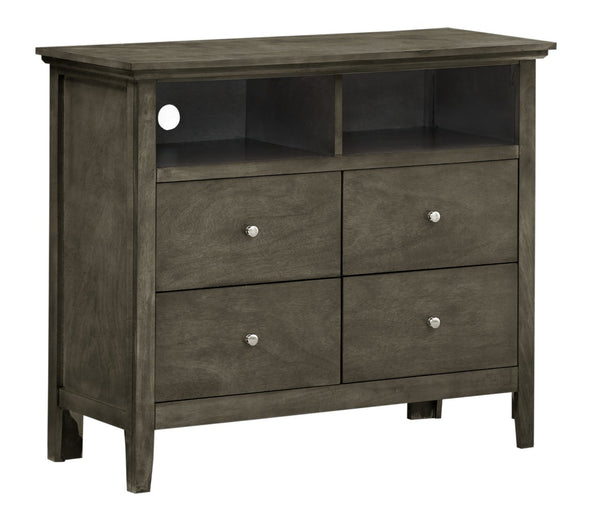 English Elm Hammond Media Chest with Wood Veneer Dovetail Drawers and Nickel Hardware in Warm Gray B078108316