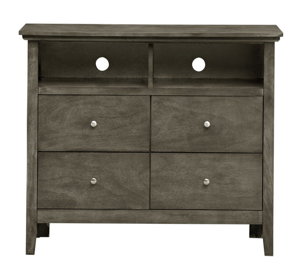 English Elm Hammond Media Chest with Wood Veneer Dovetail Drawers and Nickel Hardware in Warm Gray B078108316