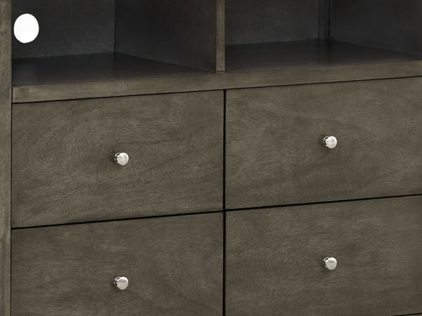 English Elm Hammond Media Chest with Wood Veneer Dovetail Drawers and Nickel Hardware in Warm Gray B078108316