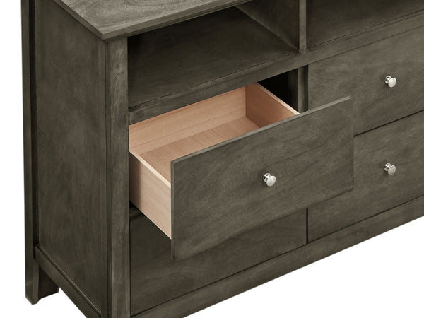 English Elm Hammond Media Chest with Wood Veneer Dovetail Drawers and Nickel Hardware in Warm Gray B078108316