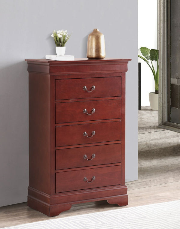 English Elm Elegant Cherry Finish Traditional Tall Chest Anchoring Bedroom or Hallway Decor B078112058