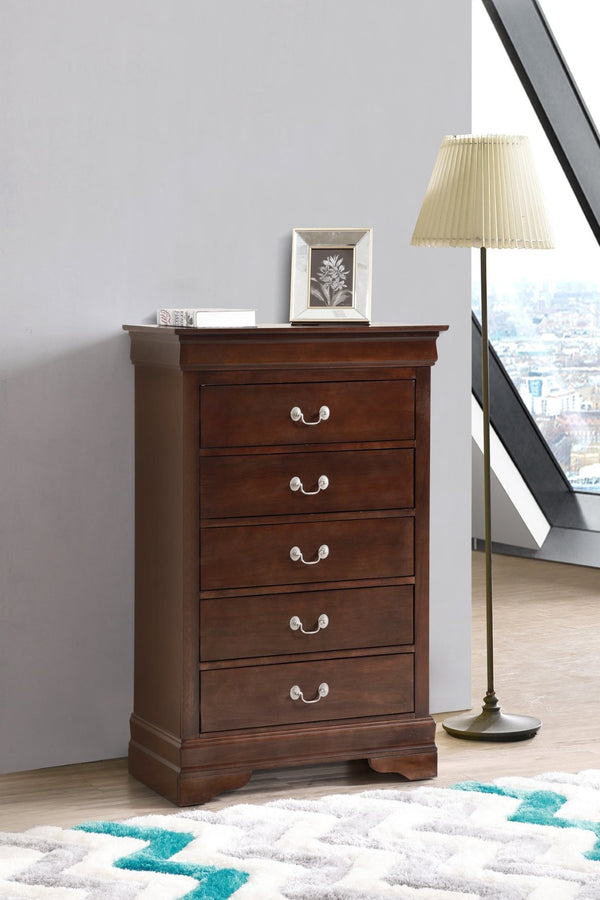 English Elm Elegant Cherry Finish Traditional Tall Chest Anchoring Bedroom or Hallway Decor Cappuccino B078112060