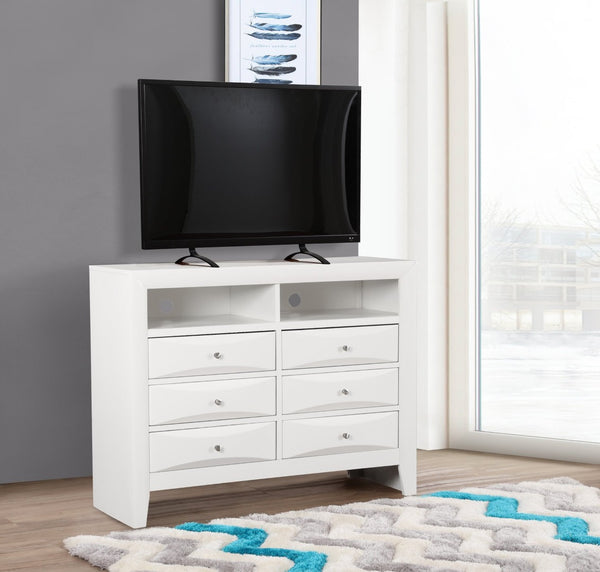 English Elm Marilla Media Chest with Dovetail Drawers Nickel Hardware Warm Wood Veneer Finish White B078118261