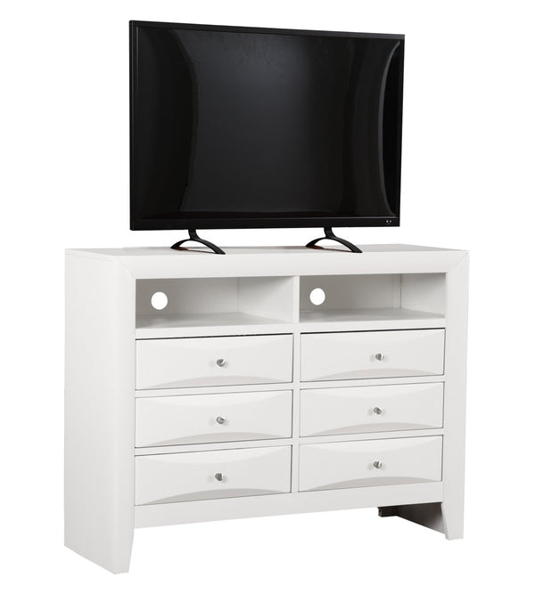 English Elm Marilla Media Chest with Dovetail Drawers Nickel Hardware Warm Wood Veneer Finish White B078118261