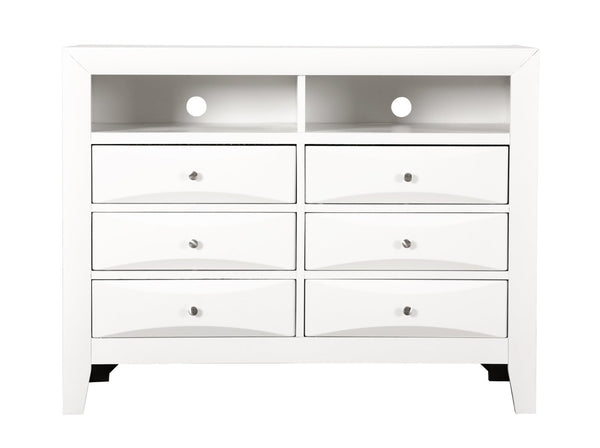 English Elm Marilla Media Chest with Dovetail Drawers Nickel Hardware Warm Wood Veneer Finish White B078118261