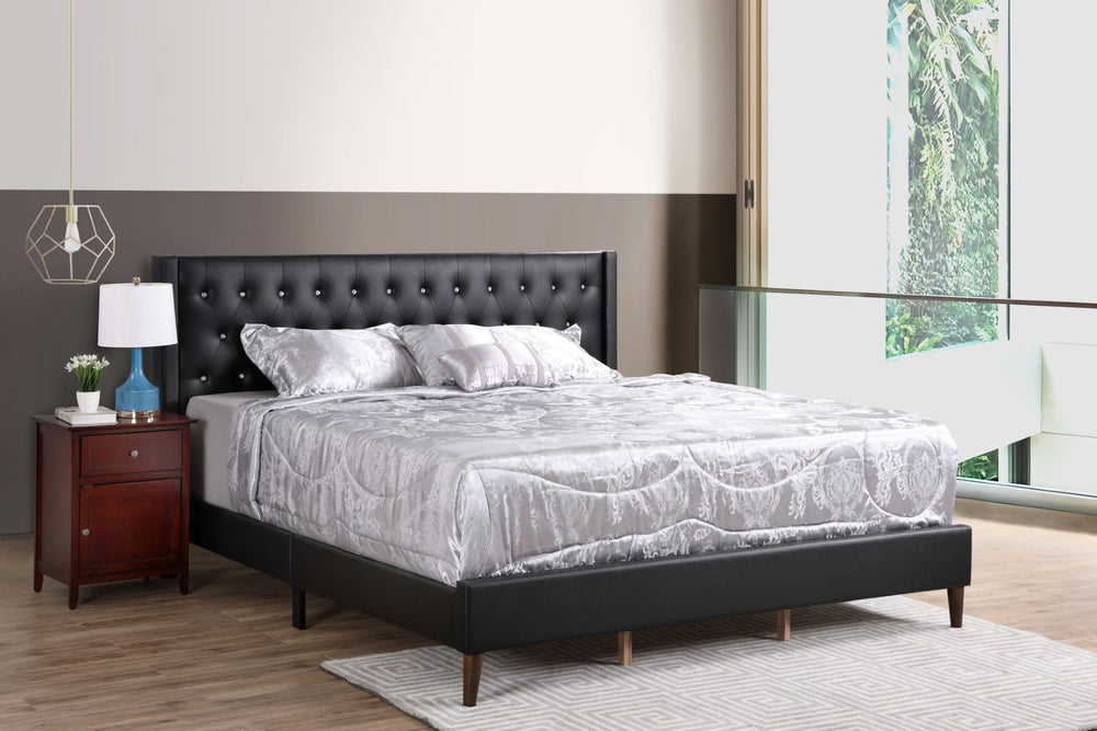 English Elm Sleek Matte Black King Bed with 48 Inch Architectural Headboard for Modern Bedrooms B078118273