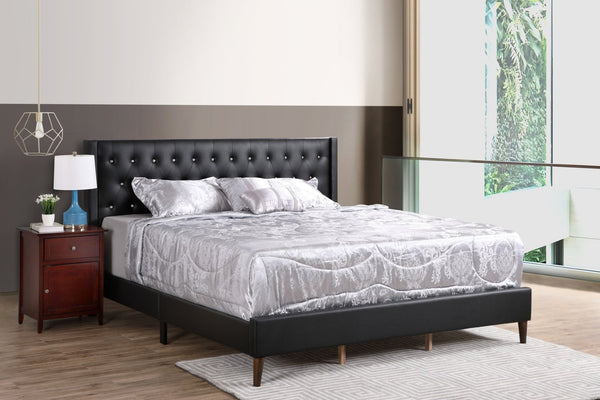 English Elm Sleek Matte Black King Bed with 48 Inch Architectural Headboard for Modern Bedrooms B078118273