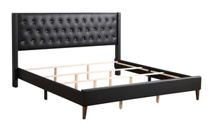 English Elm Sleek Matte Black King Bed with 48 Inch Architectural Headboard for Modern Bedrooms B078118273