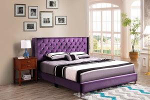 English Elm Elegant King Bed with Deeply Padded Purple Upholstered Headboard for Bold Bedrooms B078118300